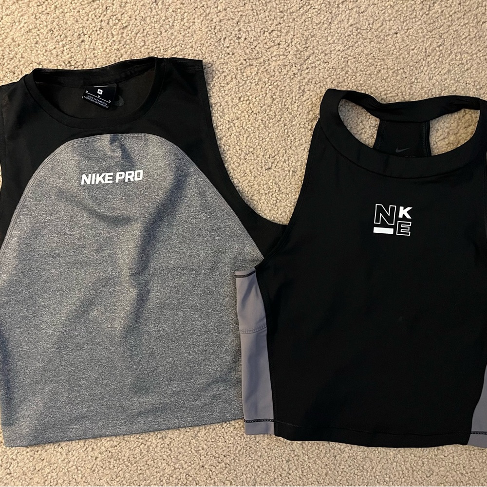 Nike Black and Gray Tank Tops - Nike Pro Cropped Tanks